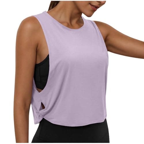 Image of Gym Tops for Women UK Loose Basic Vest Sleeveless T-Shirts Athletic Tank Top Quick Dry Yoga Tees Workout Sports Tops for Fitness Running Walking Purple