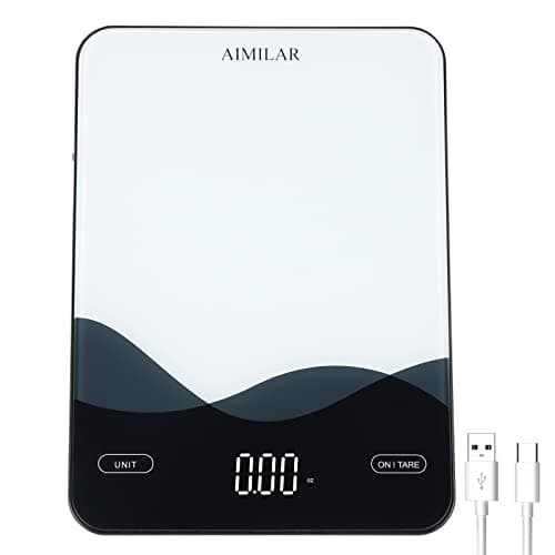 Image of Chargeable Digital Kitchen Food Scale - AIMILAR LED Display 22lb Food Weight Scales for Baking Cooking USB-C Rechargeable Ounces and Grams 1g/0.1oz Tempered Glass