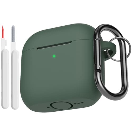 Image of KOKOKA Case Cover Compatible for AirPods 4th Generation with Cleaner Kit, Soft Silicone Full Body Shock Absorbing Protective Case for Airpods 4 2024 with Cleaning Pen & Carabiner, Deep Green
