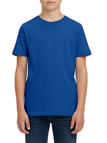 Image of Juniors Fashion Store Boys T-Shirts Plain Cotton Top Crew Neck Short Sleeve Kids T-Shirt for Children School Play & Everyday (UK, Age, 5 Years, 6 Years, Regular, Royal Blue)