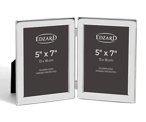 Image of Edzard Silver Plated Double Photo Frame 5"x7" (13x18 cm) Salerno, Non-Tarnishing, High Gloss Finish, Real Glass Front & Premium Velvet Back, Portrait or Landscape Display - Elegant Wedding Gift