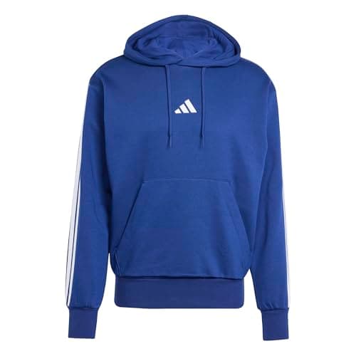 Image of adidas Men's ESSENTIAL THREE STRIPES FLEECE HOODIE, dark blue/white, XL