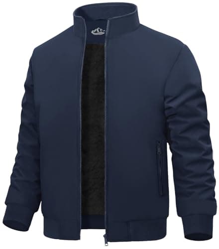 Image of Lonya Men's Bomber Jackets Fleece Winter Windproof Zip Up Warm Thermal Jacket Waterproof Casual Baseball Coats with Zipper Pockets, Navy Blue, M
