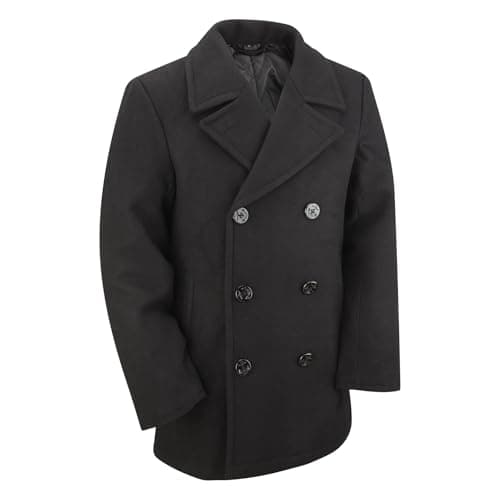 Image of VINTIKA Pea Coat Mens Wool Blend US Navy Style Classic Double-Breasted Overcoat Jacket