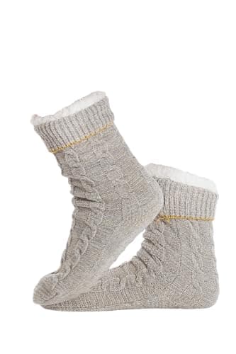 Image of Camille Womens Super Soft Fluffy Bed Socks- 1 Pair Grey Chenille Lurex Cable Knit Thread Thick Sherpa Lined Fuzzy Socks- Non Slip One Size Comfy Winter Slipper Socks.