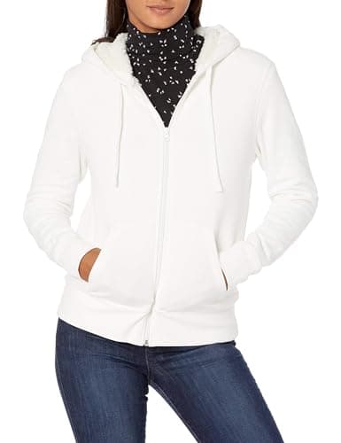 Image of Amazon Essentials Women's Sherpa-Lined Fleece Full-zip Hooded Jacket, Off-white, XS