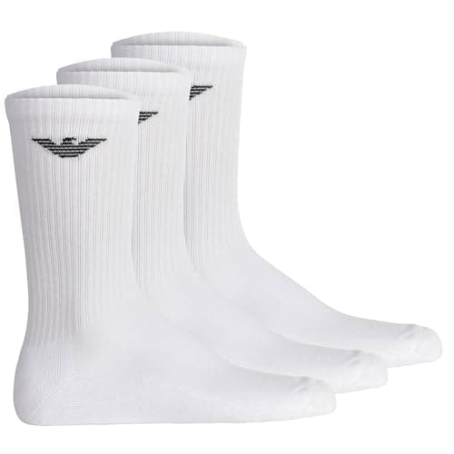 Image of Emporio Armani Man's Casual Cotton 3-Pack Sneaker Socks, White, L/XL