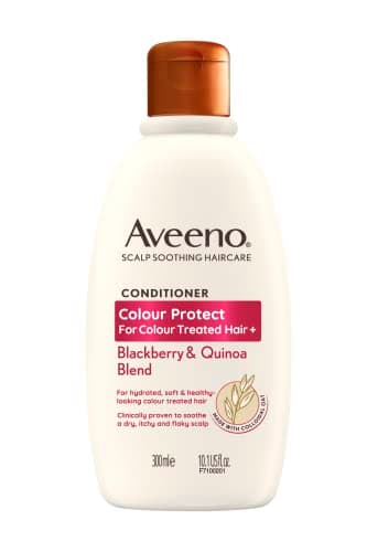 Image of Aveeno Scalp Soothing Haircare Colour Protect Conditioner, Blackberry & Quinoa Blend, for Colour Treated Hair, Soothes Dry, Itchy & Flaky Scalp, Clinically Proven, Sulfate Free, 300ml