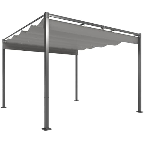 Image of Outsunny 3 x 3(m) Garden Pergola with Retractable Roof and Magnetic Fixture, Outdoor Gazebo Pergola Kit Sun Shade Canopy, UPF30+, Grey