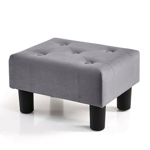 Image of BRIAN & DANY Small Foot Stool, Velvet Footstool with Legs, Footstools for Living Room, Ottoman Footrest Extra Seating for Entryway, Gray