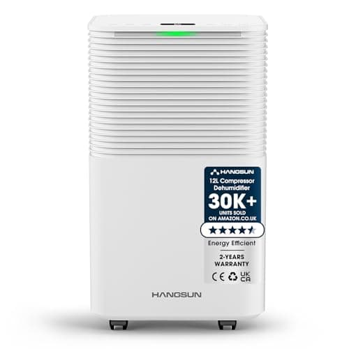 Image of Hangsun 12L Dehumidifier with Digital Humidity Display, Sleep Mode, Laundry Drying Dehumidifiers for Home Damp with Continuous Drainage, 24H Timer Ideal for Large Room, Basement, Bedroom, Bathroom