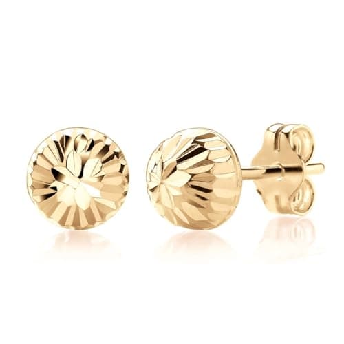 Image of Old English Jewellers 9ct Yellow Gold on 925 Sterling Silver Diamond Cut 8MM Dome Ball Stud Earrings for Ladies Girls - Men's Studs - Unisex Jewellery