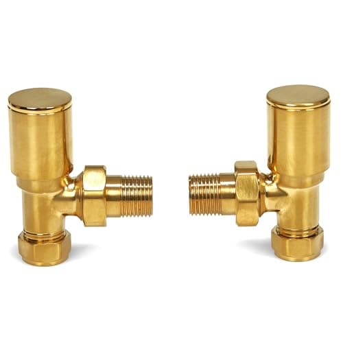 Image of Brushed Brass Radiator Valves Angled Straight Corner 15mm Traditional Towel Rail Valves Pair (Angled)