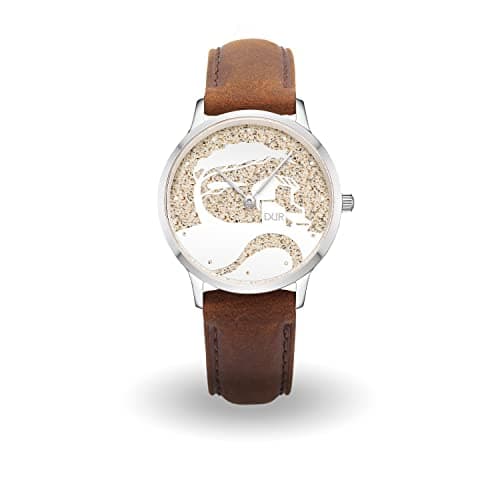 Image of DUR Beach Sand Lava Sand Compass Coast Watch Waterproof Stainless Steel Watch with Sapphire Glass Leather or Stainless Steel Strap Women Men, Costa Beach Sand, Brown Leather Strap, Groß, 40 mm