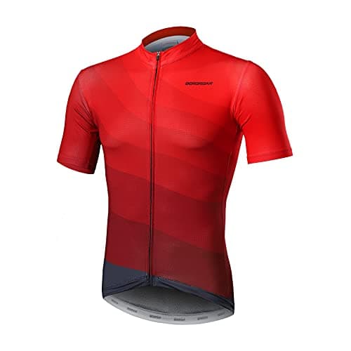 Image of BERGRISAR Cycling Jersey Mens Short Sleeve MTB Bike Shirts Cycling Tops with 3+1 Pockets Red Size Large