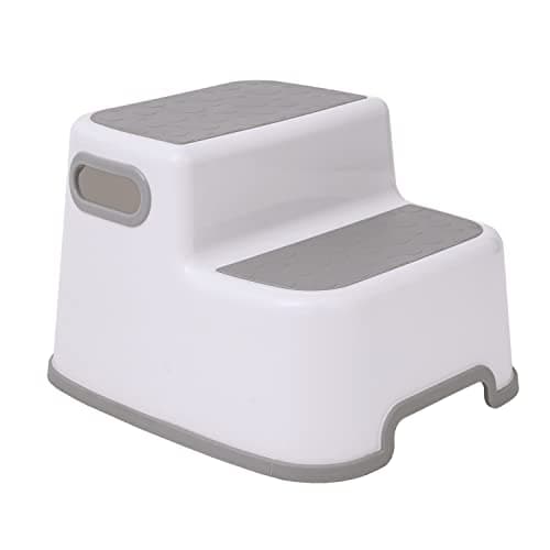Image of Straame Double Step Stool for Kids, Non-Slip 2 Step Stool for Toddlers with Built-in Handles, Step Stool for Potty Training, Bathroom and Kitchen, Sturdy and Practical Design (White)