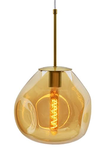 Image of Antique Brass 1 Light Pendant Blown Glass Ceiling Lamp Shade Smoked Amber Globe Pendant Light H3069