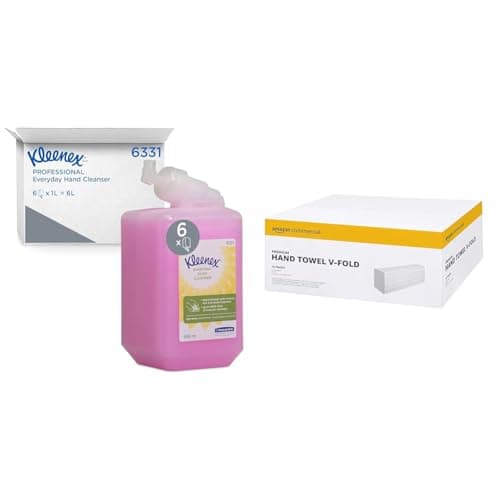 Image of Kleenex Everyday Use Hand Soap 6331 - Pink Hand Wash - 6 x 1 Litre Hand Wash Refills (6 Litre total) & AmazonCommercial 417798 Interfold-Vfold Paper Hand Towels, 2 PLY - 266 Count (Pack of 15)