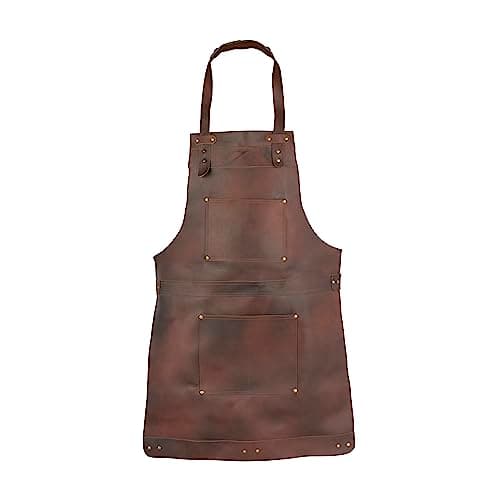Image of Leathershire Dark Brown Full Grain Leather Apron Butcher -Cook -BBQ -Cooking - Wood work - Cheff - BBq Grill Gift (Brown-07)