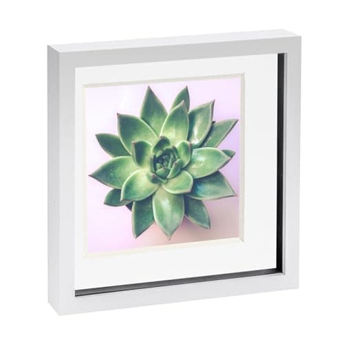 Image of Nicola Spring 3D Shadow Box Photo Frame - 10x10 (25x25cm) - White 8x8 Mount (20x20cm) - Pack of 1 - White 3D Photo Picture Frame Box Memorabilia Display Case for Keepsakes, Crafts