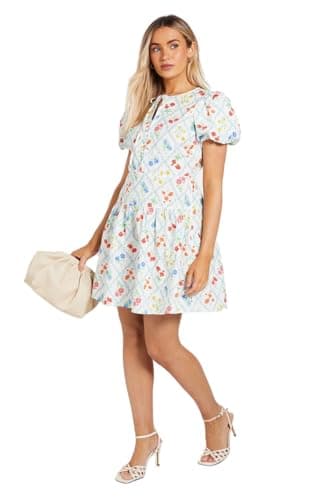Image of Dorothy Perkins Tie Front Button Detail Puff Sleeve Mini Dress, 8, Floral
