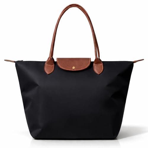 Image of GWAWG Tote Bags for Women,Large Capacity Shoulder Handbags for Ladies,Top Handle Handbag Folding Beach Travel Bag for Work,School,Office (Black, M)