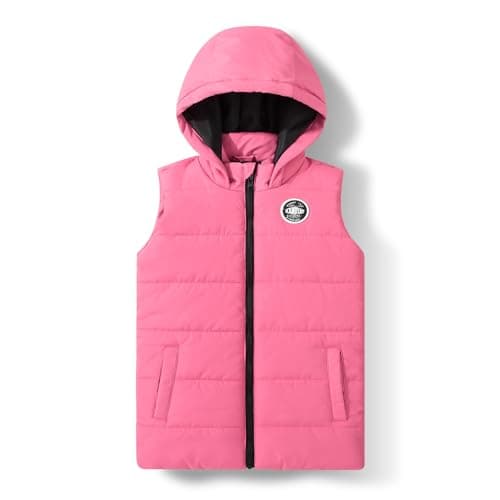 Image of JOYSON Pink Kids Lightweight Padded Gilet Sleeveless Puffer Vest Boys & Girls Quilted Outwear with Hood 5-6 Years