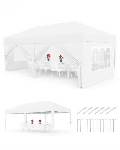 Image of Pop Up Gazebo with 6 Sidewalls, 3m x 6m Marquee Party Tent with 4 Weight Bags, 8 Stakes & 6 Guy Ropes & Roller Bag, Weather-Resistant, Waterproof Canopy for Outdoor Events, Parties, Markets (White)