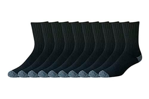 Image of Amazon Essentials Men's Comfortable Durable Half-Cushioned Cotton Crew Sports Socks, 10 Pairs, Black, 7-11