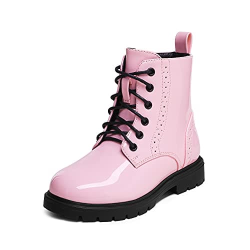 Image of DREAM PAIRS Kids Girls Black Patent Zip Lace Up School Ankle Boots,Size 4 Toddler,Pink,KBO211