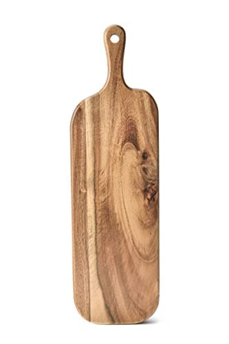 Image of Bill.F Acacia Wood Cutting Board with Handle Small Size Long Wooden Charcuterie Board Paddle Cheese Board Serving Boards for Kitchen Meat, Pizza,Cheese, Bread, Vegetables & Fruits 41 x 12 x 1.5cm