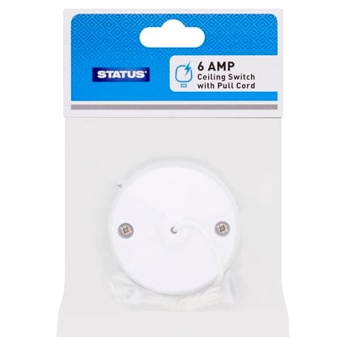 Image of STATUS Ceiling Switch | White 6A 2 Way Pull Cord Light Switch Bathroom | SCS6A2WPB3
