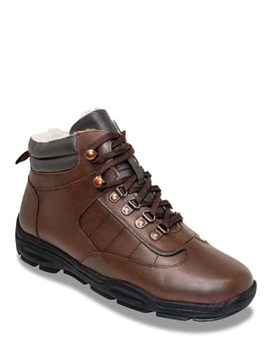 Image of Pegasus Men's Waterproof Leather Sherpa Lined Boot with Side Zip Brown 11