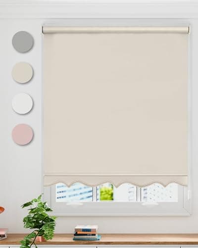 Image of Emma Barclay Scalloped Roller Blind - Child Safe Blind with Adjustable Cord and Scalloped Edge Detailing in Cream - Width 120 x Drop 165cm