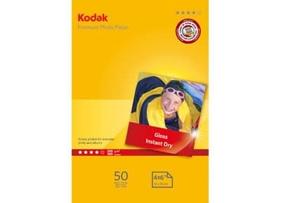 Image of Kodak Premium Gloss Instant Dry Photo Paper 6x4" (100 x 150 mm) 240 g/m2 for All Makes Inkjet Printers (50 Sheets)