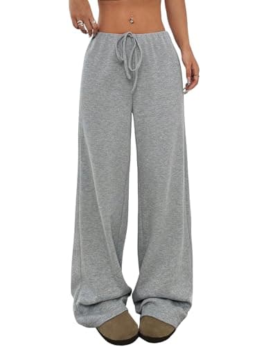 Image of Akiooue Women's Wide Leg Trousers UK,Elastic Waist Palazzo Pants for Casual Wear, Loose Fit Comfortable Ladies Trousers Grey