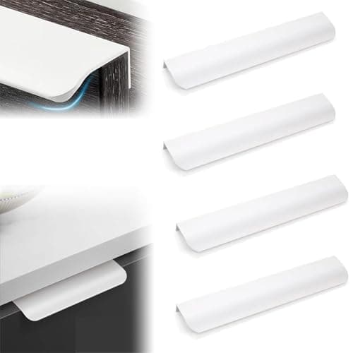 Image of SGETHCH 4 Pack White Concealed Drawer Handles with Screws,64CM Aluminum Alloy Finger Edge Pulls,Matte White Recessed Handles for Kitchen Cabinets,Wardrobes,Drawers,Sliding Doors