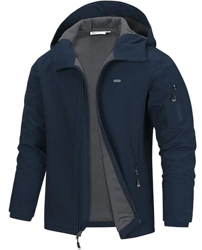 Image of 33,000ft Men's Waterproof Warm Softshell Jacket Lightweight Fleece Lining Jackets Hooded Rain Coat Windbreaker for Walking Hiking Dark Blue 2XL