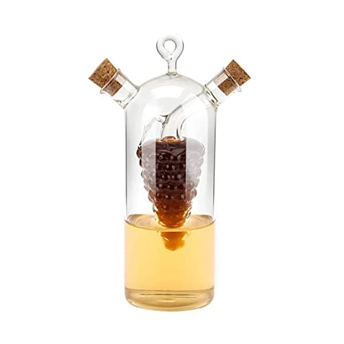 Image of WINAKUI 2 in 1 Olive Oil Vinegar Dispenser Cruet, Clear Glass Vinegar and Oil Bottles, Double Pourer Spout Oil Dispenser Bottle for Kitchen Cooking Container