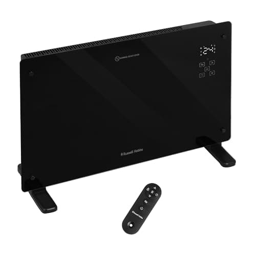 Image of Russell Hobbs Glass Panel Electric Smart Heater WiFi Enabled 2000W with Remote Control in Black, 3 Heat Modes, Touch Contol & LED Display, Auto-Adjust Temperature Sensor, Wall Mountable RHPANH2006B