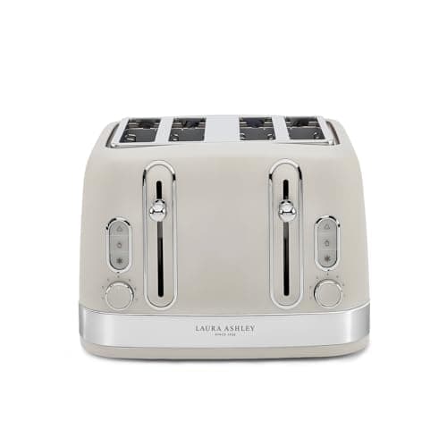 Image of Laura Ashley Dove Grey 4 Slice Toaster with Wide Slots - Easy to Use Multi Functional Bread Toaster 4 Slice with High Lift Lever, 7 Browning Levels, Independent Dual Controls, Defrost & Reheat Modes