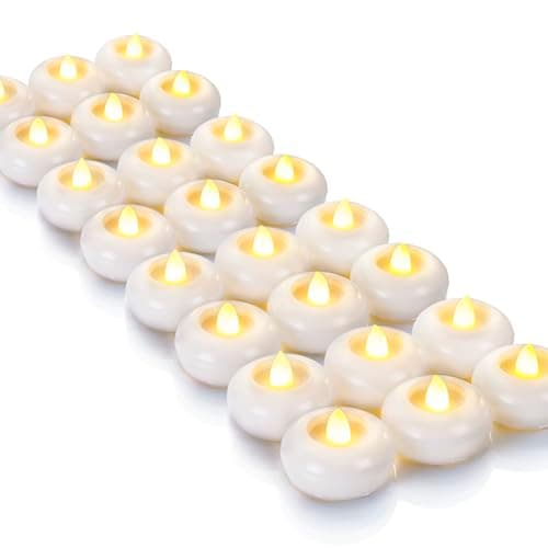Image of Homemory 24 Pack 2 inch Flameless Led Floating Waterproof Tealights Candles, 200 Hour Plastic Battery Operated Flickering for Cylinder Vases, Centerpieces at Wedding, Pool, Holiday