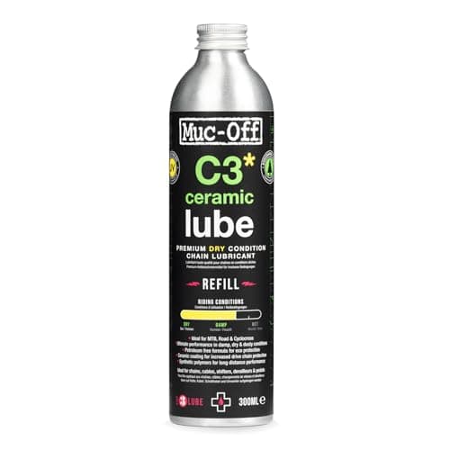 Image of Muc-Off C3 Dry Weather Ceramic Lube - Ultra Durable Biodegradable Bike Chain Oil with Ceramic Coating and UV Dye - Reduces Friction for Road, Mountain Bike & Gravel - 300ml, Refill Bottle