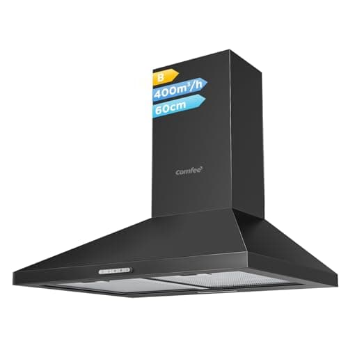 Image of COMFEE' 60 cm Chimney Cooker Hood PYRA17B-60 with LED and Recirculating & Ducting System Wall Mounted Range Hood 600 mm Extractor Fan Kitchen - Black