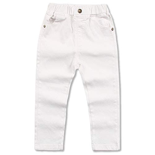 Image of BINIDUCKLING Boy's Uniform Pants Straight-fit Chino Pants Elastic Waistband Pull On School Trousers for Boys(White,150/10-12 Years)