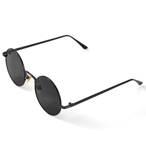 Image of OddMart Round Sunglasses Mens Womens, Polarised Lens Tinted Sun Glasses UV400 Protection Classic Hippie Small Circle Retro Unisex Men Hippy Glasses Metal Black Frame