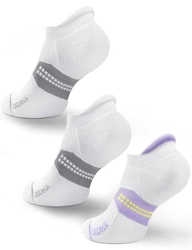 Image of Juclise Coolmax Bamboo Viscose Compression Running No Show Sock Women, Moisture Wicking Cushion AntiBlister Athletic Ankle (UK, Numeric, 5, 8, Regular, Regular, Glacier White*2+Bright Lilac*1)
