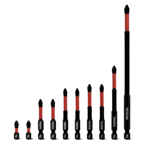 Image of Meccion Phillips Screwdriver Bit Set 10Pcs Professional Cross Head PH2 Magnetic Impact Driver Bits, Length 25mm-150mm, 1/4" Hex Shank