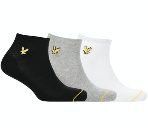 Image of Lyle and Scott Mens Ross 3 Pack Trainer Socks - White/Grey Marl/Black