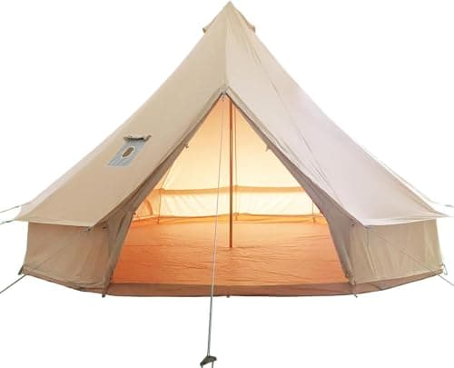Image of Cotton Canvas Bell Tent - Glamping Yurt with Stove Jack, Waterproof and Breathable Cotton, 4 Season Tent with Zipped Removable Floor (Beige, Diameter 3M)